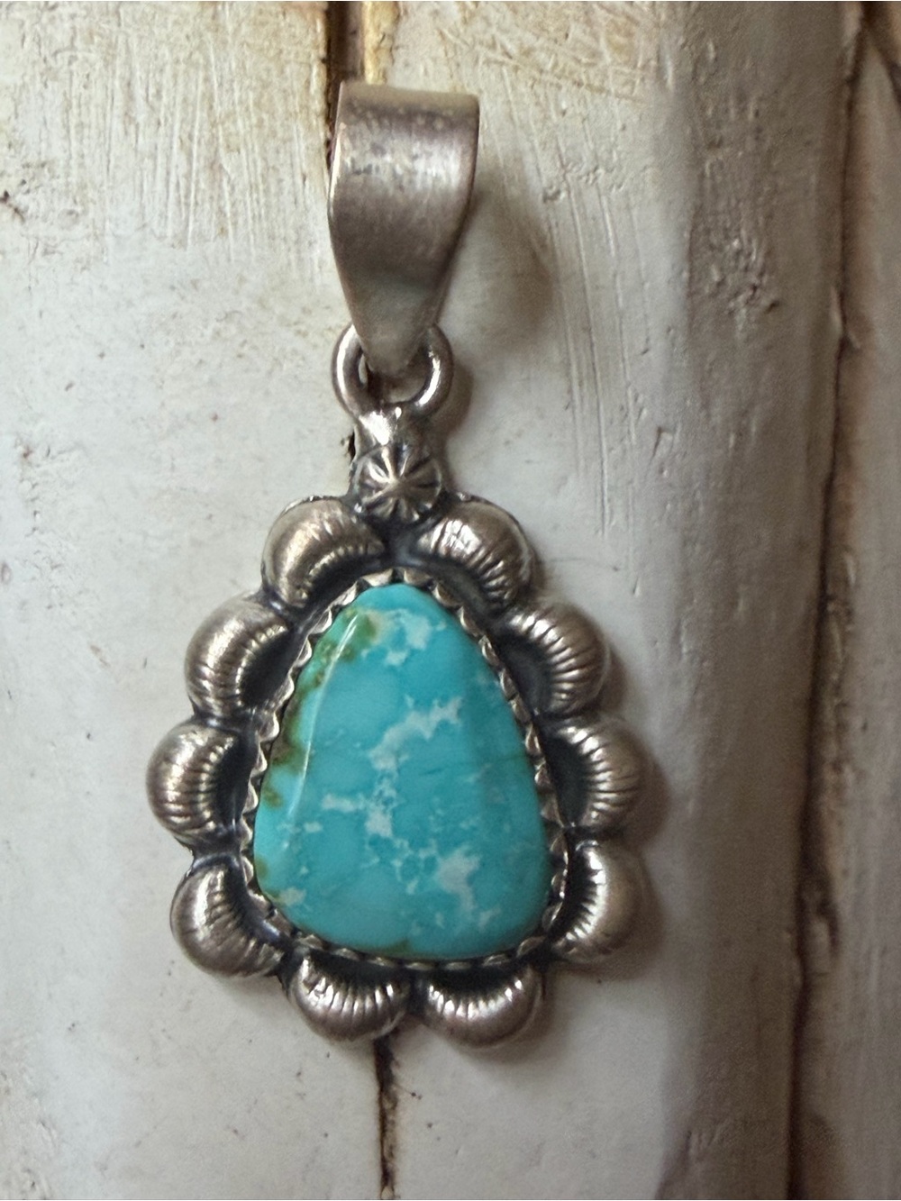 Sonoran Mountain Turquoise Teardrop Pendant Necklace - Sterling sliver 925